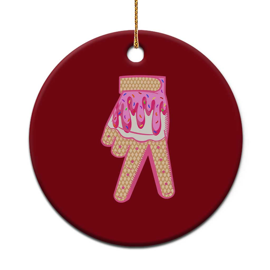 Pink Ice Cream Baseball Glove Sprinkles Drip Ceramic Ornament Funny V Sign - Wonder Print Shop