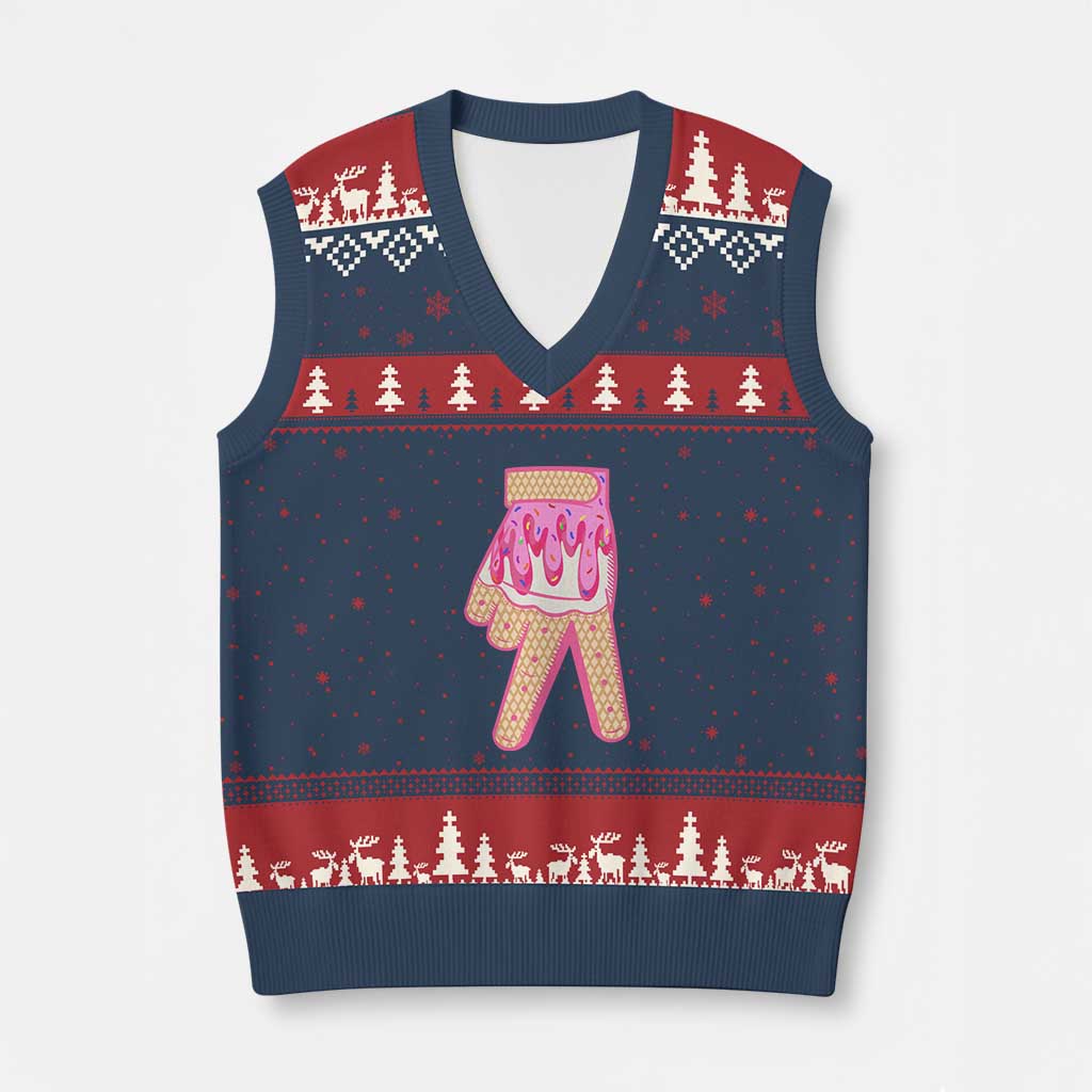 Pink Ice Cream Baseball Glove Sprinkles Drip V-Neck Knit Sweater Vest Funny V Sign - Wonder Print Shop