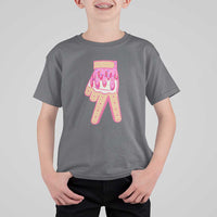 Pink Ice Cream Baseball Glove Sprinkles Drip T Shirt For Kid Funny V Sign