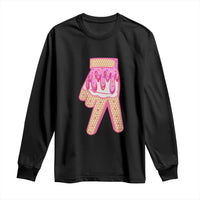 Pink Ice Cream Baseball Glove Sprinkles Drip Long Sleeve Shirt Funny V Sign