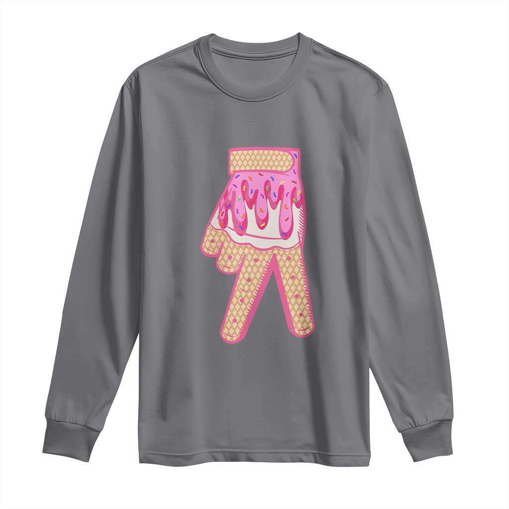 Pink Ice Cream Baseball Glove Sprinkles Drip Long Sleeve Shirt Funny V Sign