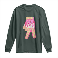 Pink Ice Cream Baseball Glove Sprinkles Drip Long Sleeve Shirt Funny V Sign
