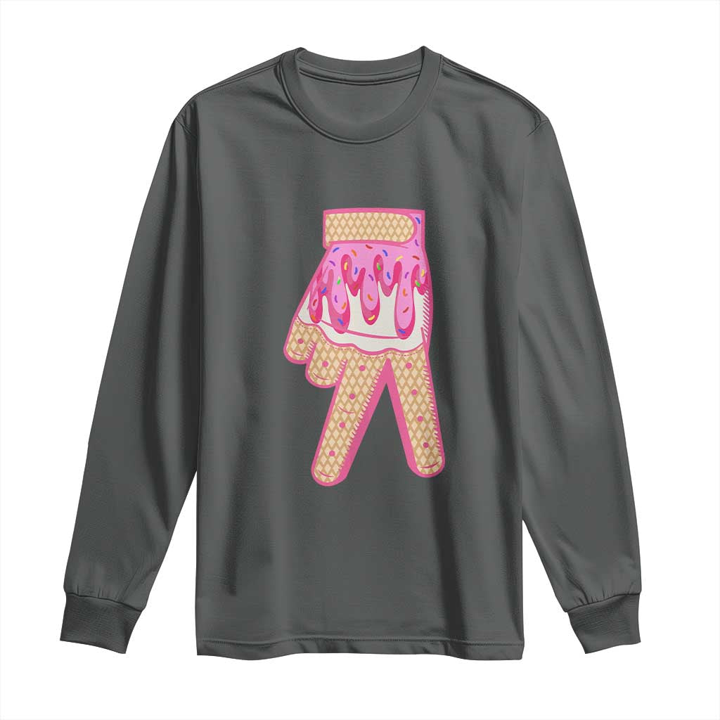 Pink Ice Cream Baseball Glove Sprinkles Drip Long Sleeve Shirt Funny V Sign