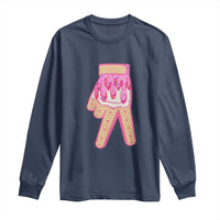 Pink Ice Cream Baseball Glove Sprinkles Drip Long Sleeve Shirt Funny V Sign