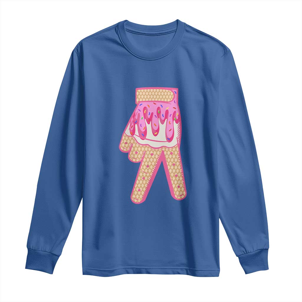 Pink Ice Cream Baseball Glove Sprinkles Drip Long Sleeve Shirt Funny V Sign
