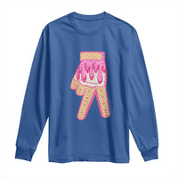 Pink Ice Cream Baseball Glove Sprinkles Drip Long Sleeve Shirt Funny V Sign