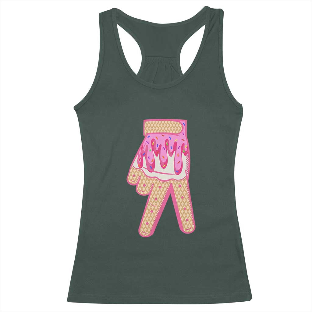 Pink Ice Cream Baseball Glove Sprinkles Drip Racerback Tank Top Funny V Sign