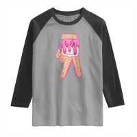 Pink Ice Cream Baseball Glove Sprinkles Drip Raglan Shirt Funny V Sign