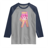 Pink Ice Cream Baseball Glove Sprinkles Drip Raglan Shirt Funny V Sign
