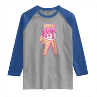 Pink Ice Cream Baseball Glove Sprinkles Drip Raglan Shirt Funny V Sign