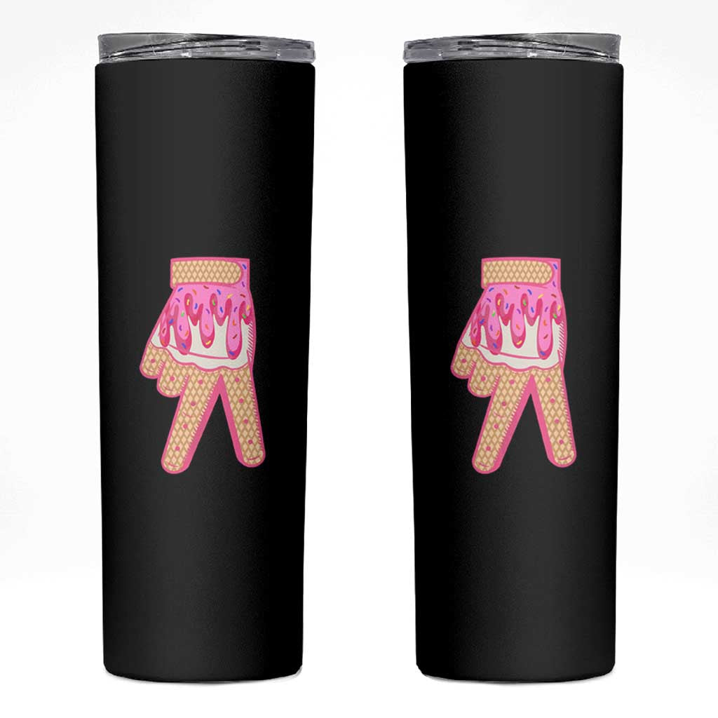 Pink Ice Cream Baseball Glove Sprinkles Drip Skinny Tumbler Funny V Sign