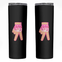 Pink Ice Cream Baseball Glove Sprinkles Drip Skinny Tumbler Funny V Sign
