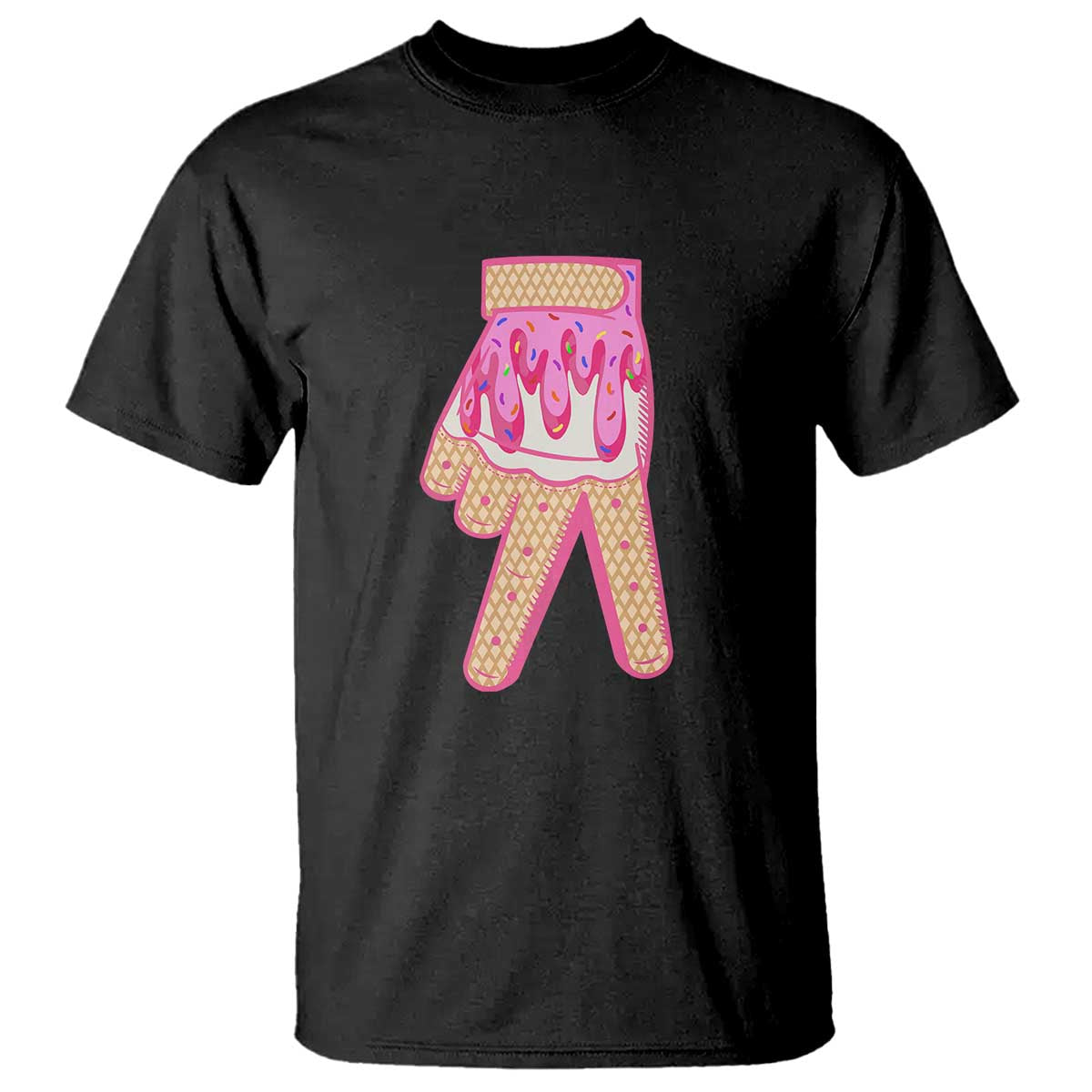 Pink Ice Cream Baseball Glove Sprinkles Drip T Shirt Funny V Sign