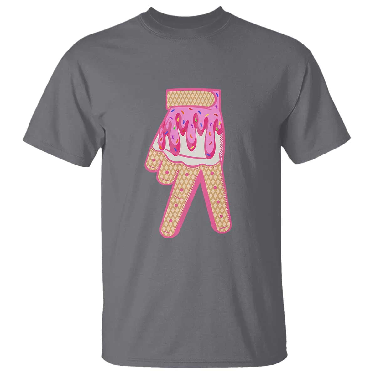 Pink Ice Cream Baseball Glove Sprinkles Drip T Shirt Funny V Sign