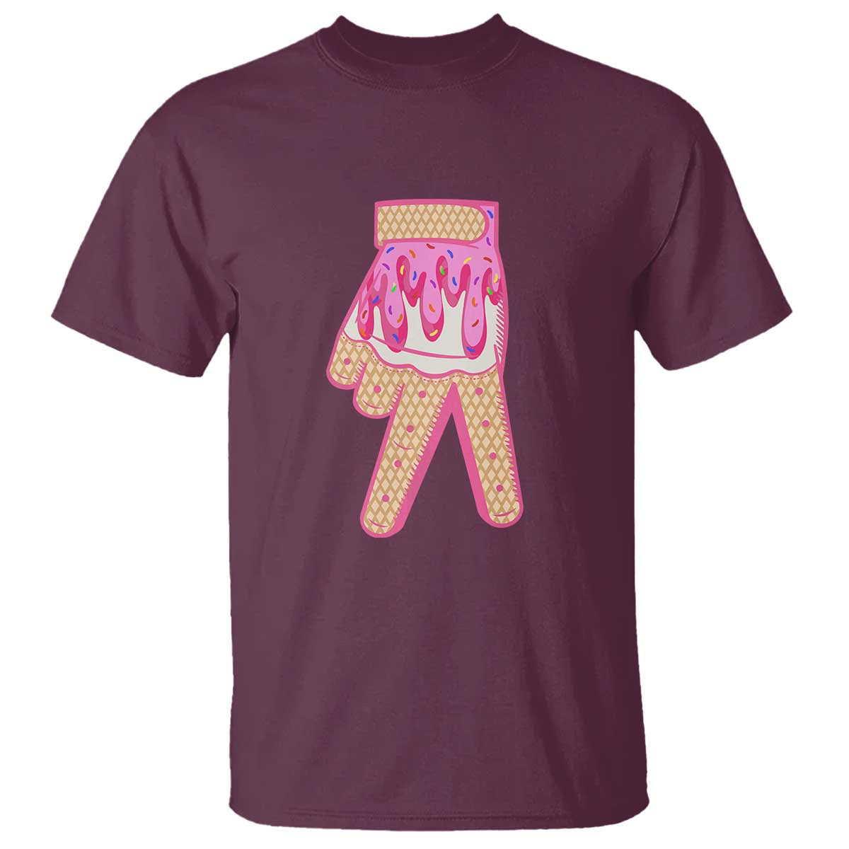 Pink Ice Cream Baseball Glove Sprinkles Drip T Shirt Funny V Sign