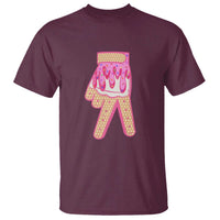 Pink Ice Cream Baseball Glove Sprinkles Drip T Shirt Funny V Sign