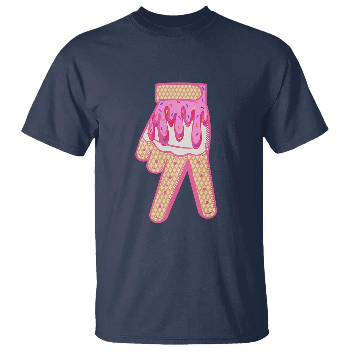 Pink Ice Cream Baseball Glove Sprinkles Drip T Shirt Funny V Sign