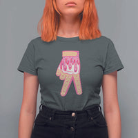 Pink Ice Cream Baseball Glove Sprinkles Drip T Shirt For Women Funny V Sign