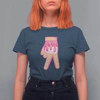 Pink Ice Cream Baseball Glove Sprinkles Drip T Shirt For Women Funny V Sign
