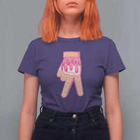 Pink Ice Cream Baseball Glove Sprinkles Drip T Shirt For Women Funny V Sign