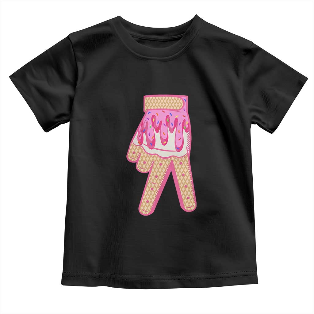 Pink Ice Cream Baseball Glove Sprinkles Drip Toddler T Shirt Funny V Sign