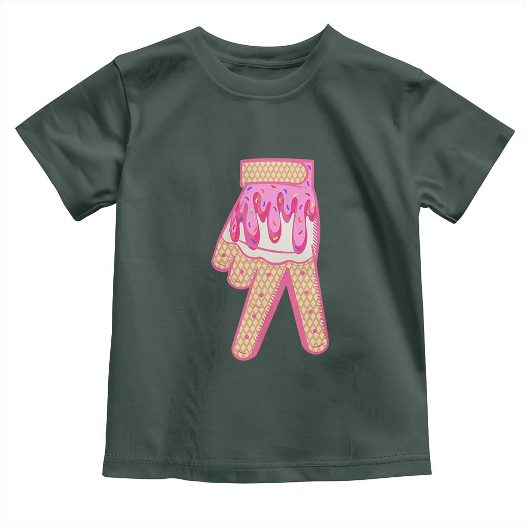 Pink Ice Cream Baseball Glove Sprinkles Drip Toddler T Shirt Funny V Sign