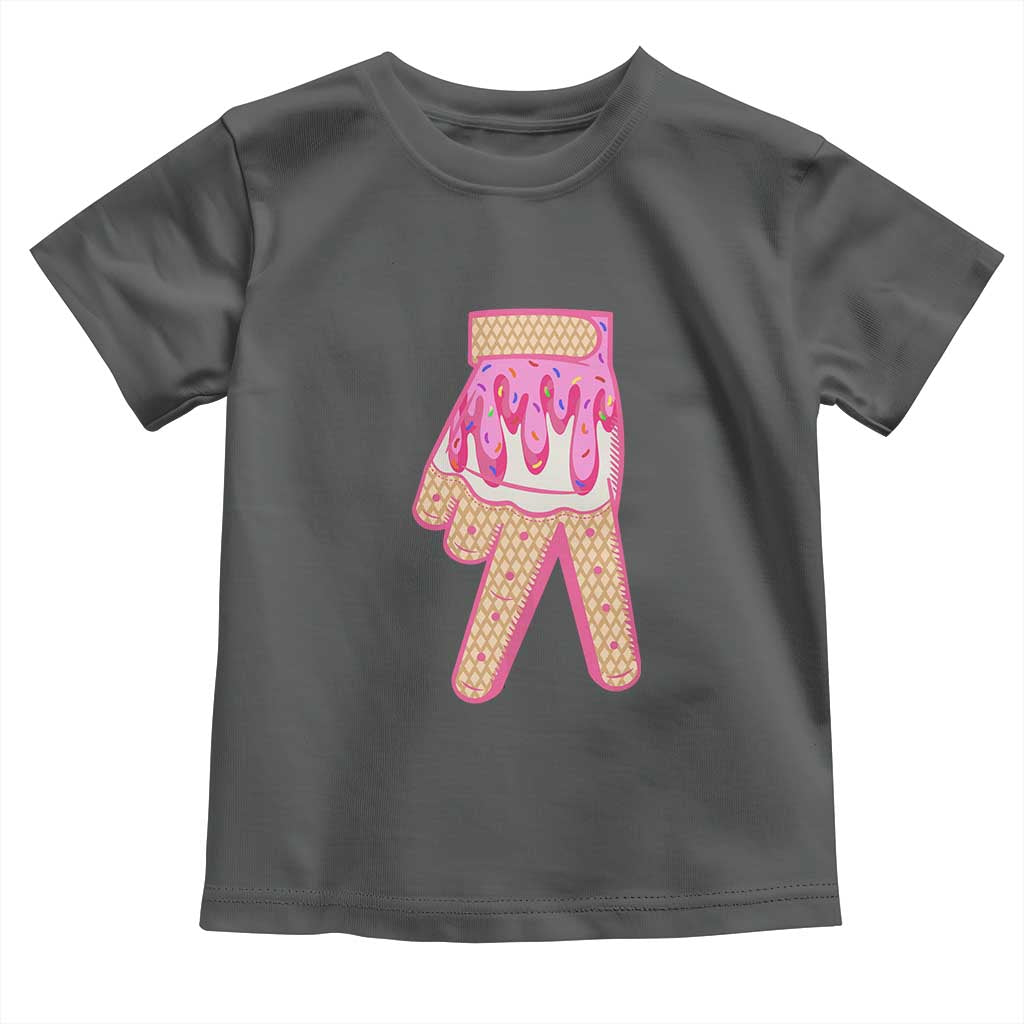 Pink Ice Cream Baseball Glove Sprinkles Drip Toddler T Shirt Funny V Sign