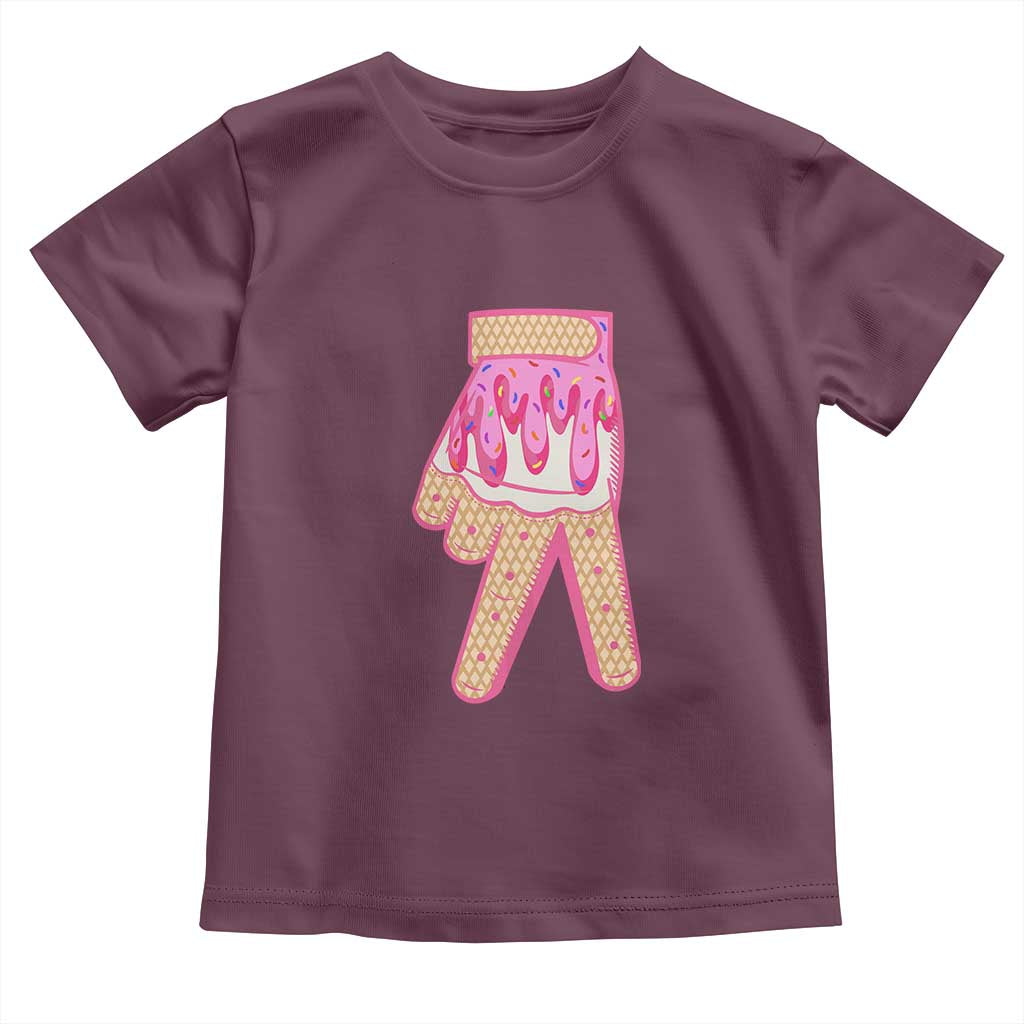 Pink Ice Cream Baseball Glove Sprinkles Drip Toddler T Shirt Funny V Sign