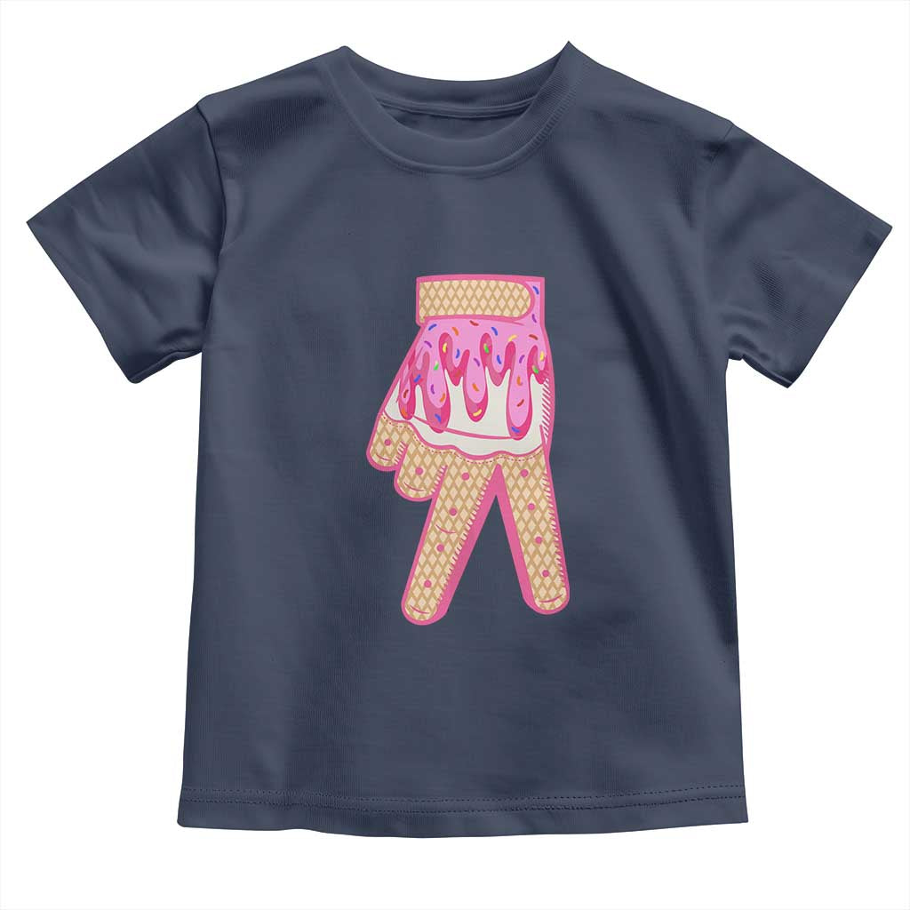 Pink Ice Cream Baseball Glove Sprinkles Drip Toddler T Shirt Funny V Sign