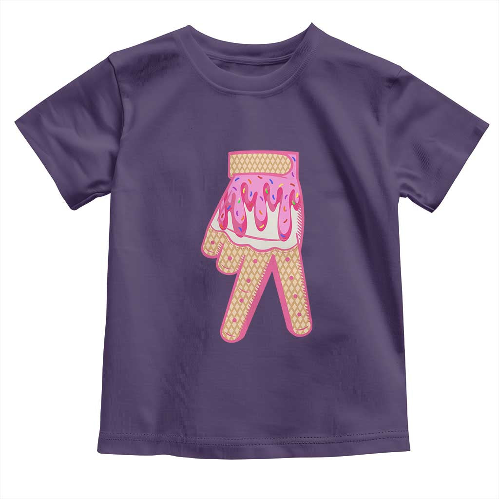 Pink Ice Cream Baseball Glove Sprinkles Drip Toddler T Shirt Funny V Sign