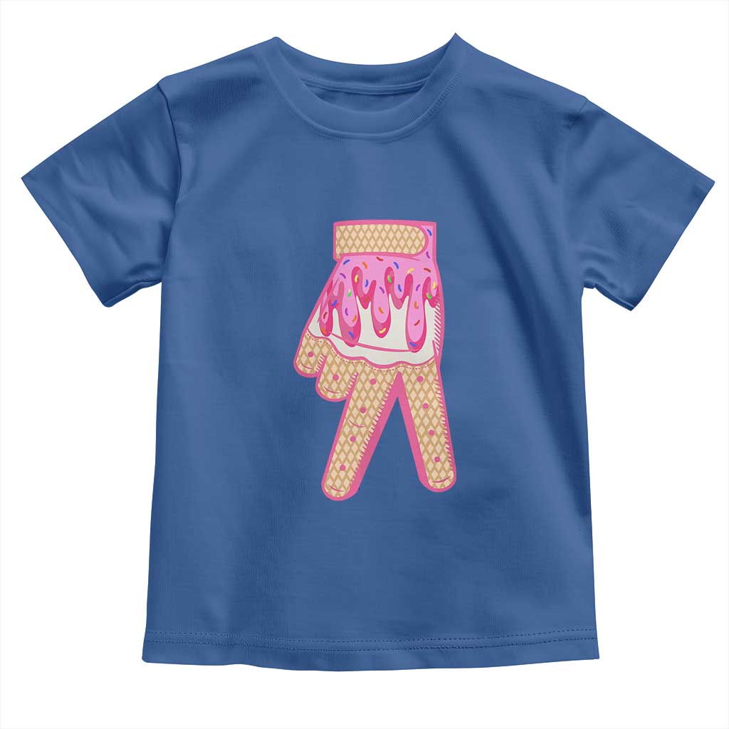 Pink Ice Cream Baseball Glove Sprinkles Drip Toddler T Shirt Funny V Sign