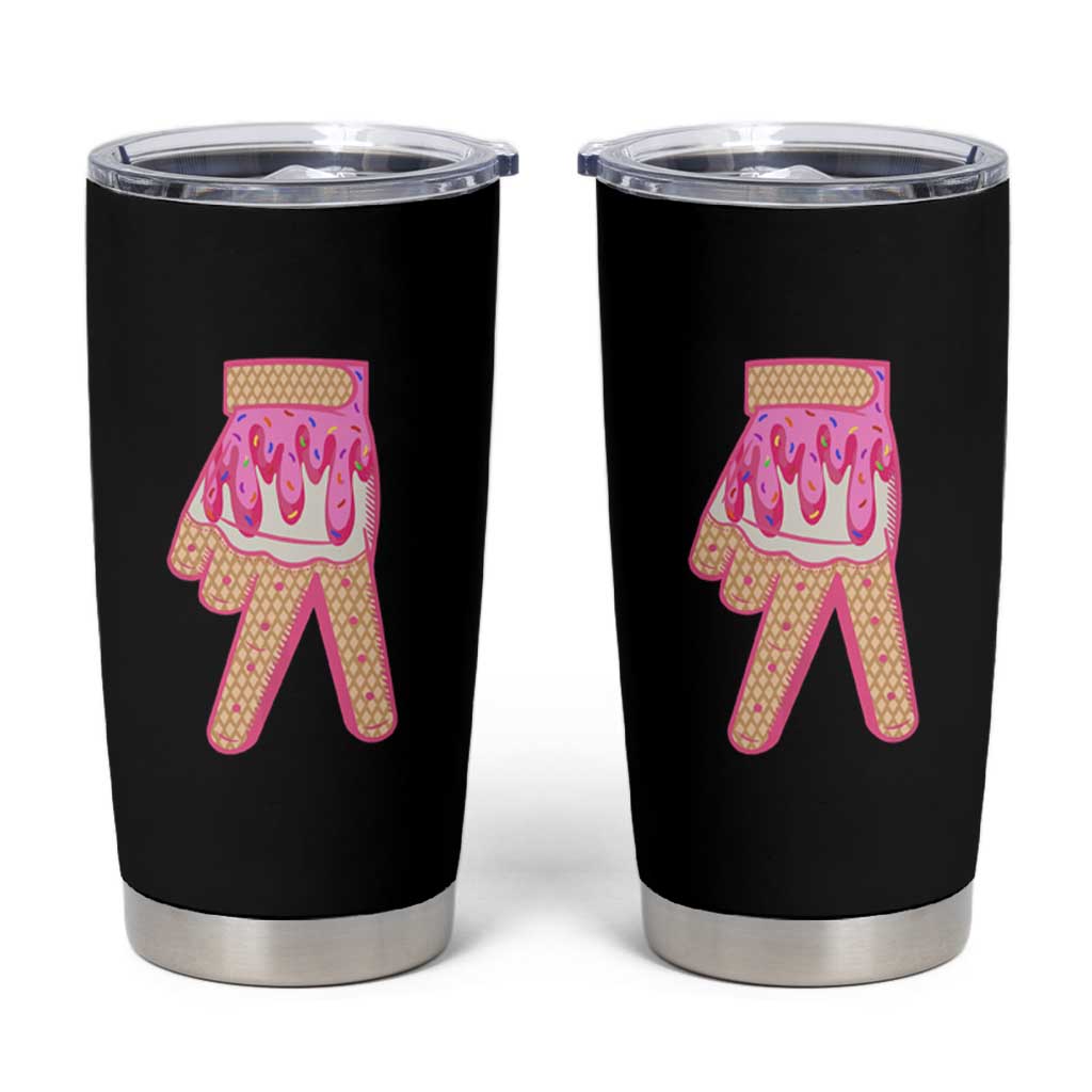 Pink Ice Cream Baseball Glove Sprinkles Drip Tumbler Cup Funny V Sign