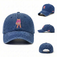 Pink Ice Cream Baseball Glove Sprinkles Drip Washed Cotton Baseball Cap Funny V Sign