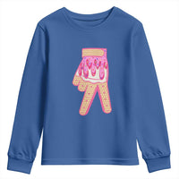Pink Ice Cream Baseball Glove Sprinkles Drip Youth Sweatshirt Funny V Sign