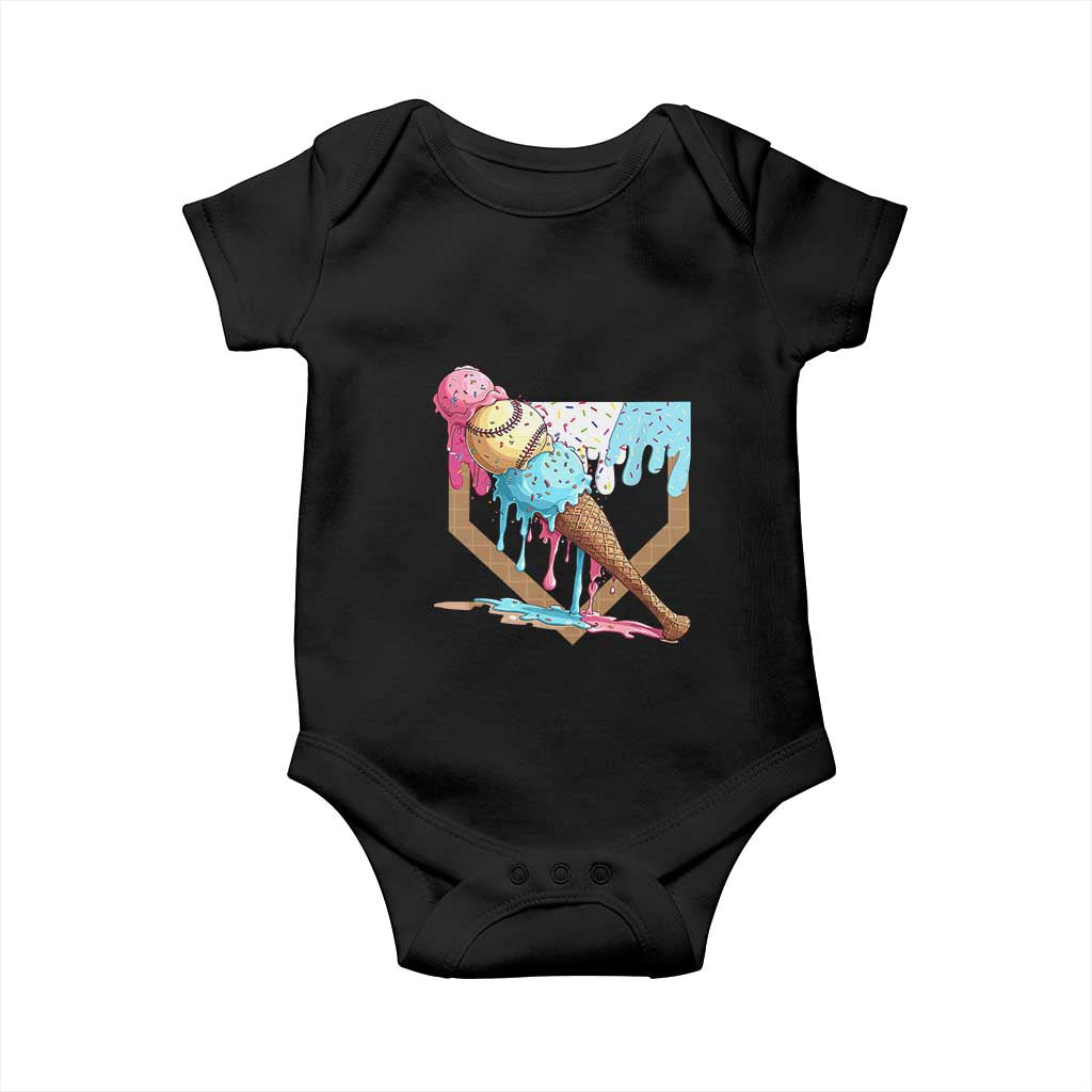 Baseball Home Ice Cream Dripping Baby Onesie