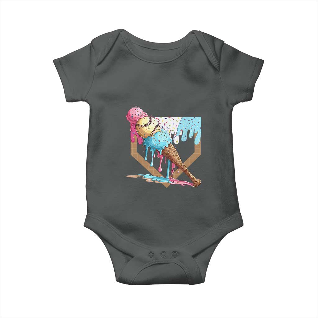 Baseball Home Ice Cream Dripping Baby Onesie