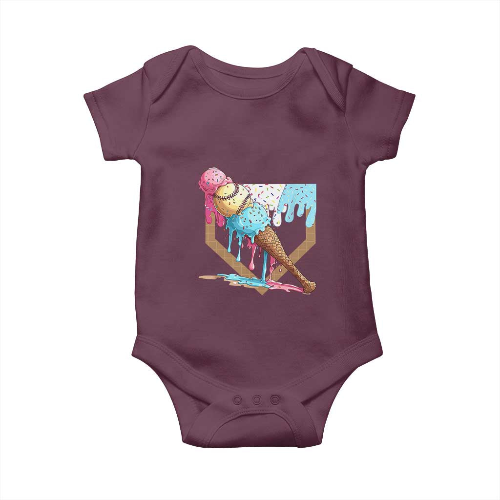 Baseball Home Ice Cream Dripping Baby Onesie