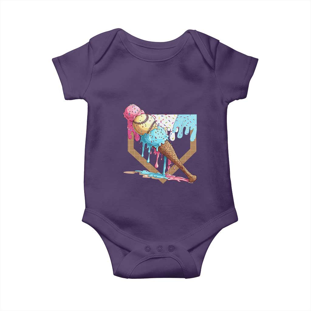Baseball Home Ice Cream Dripping Baby Onesie