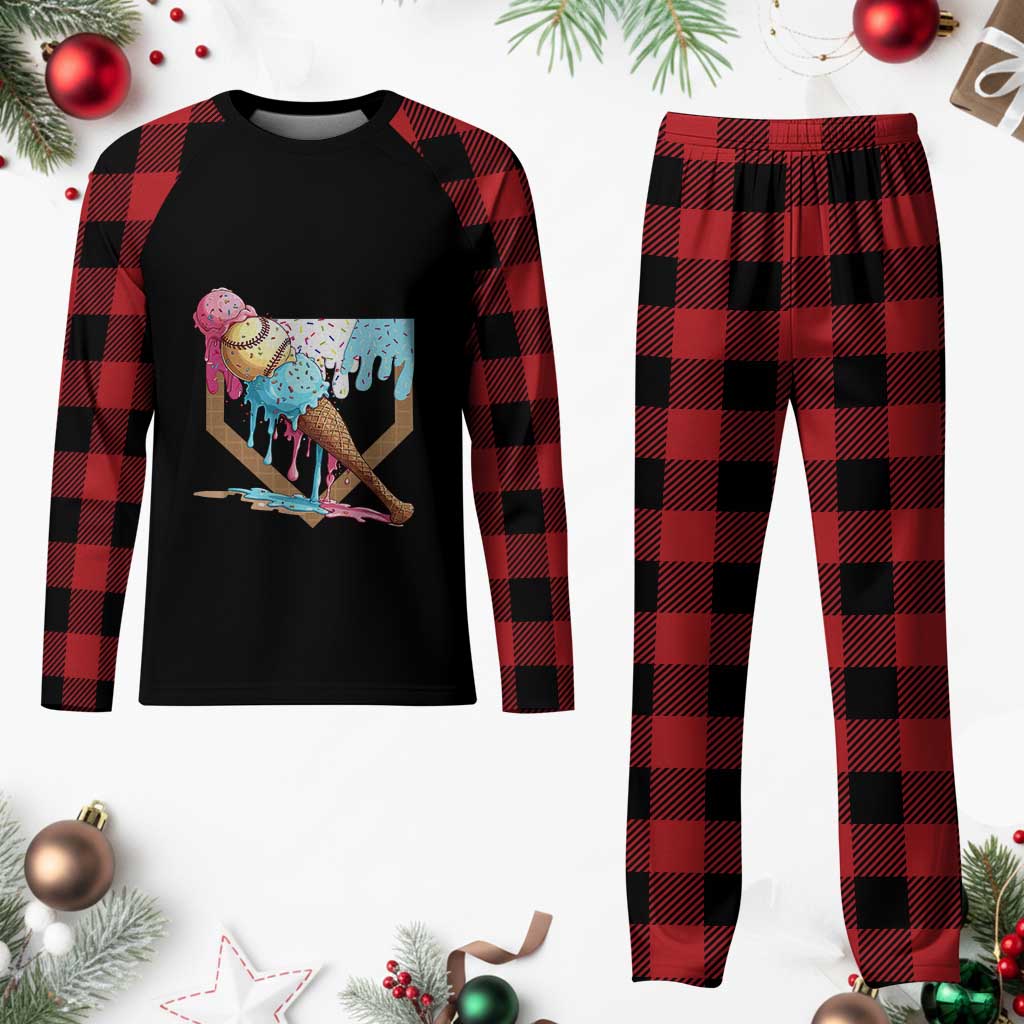 Baseball Home Ice Cream Dripping Plaid Pajama Set - Wonder Print Shop