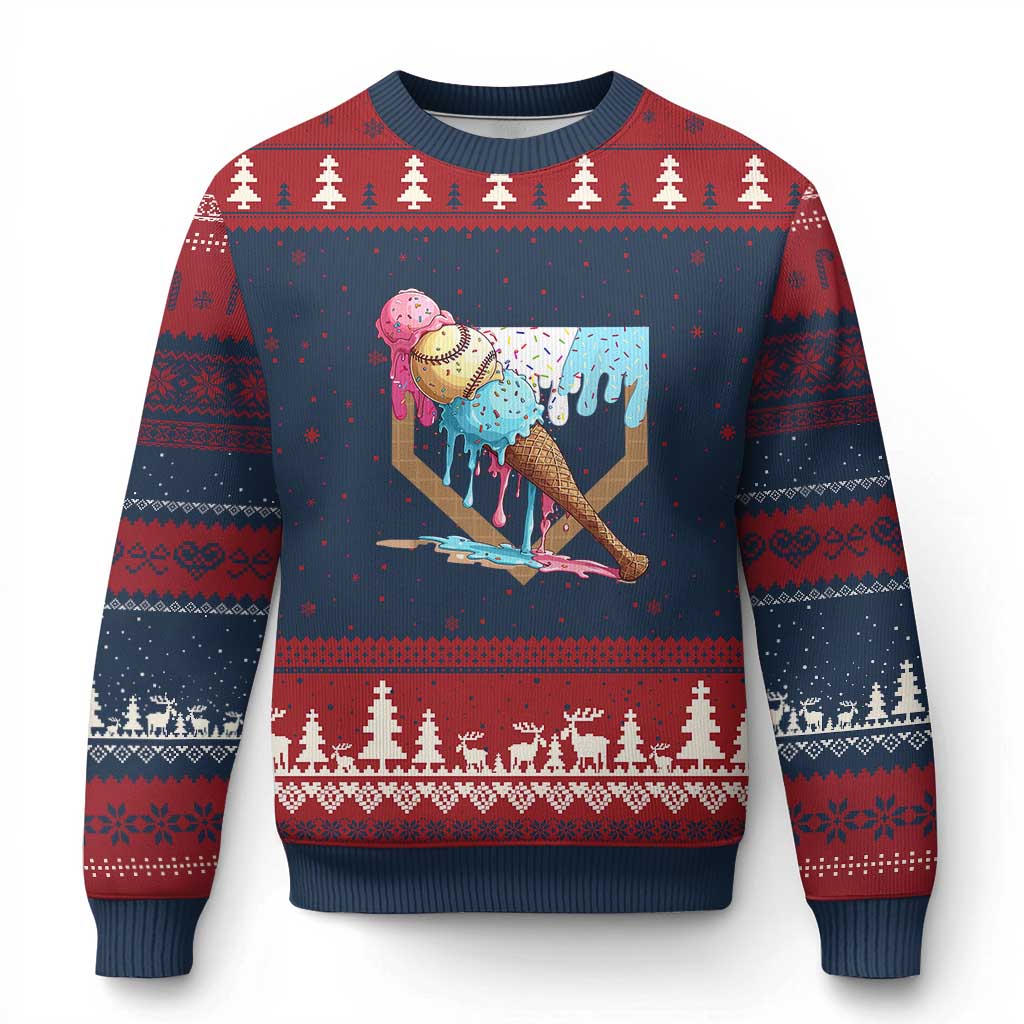 Baseball Home Ice Cream Dripping Ugly Christmas Sweater - Wonder Print Shop