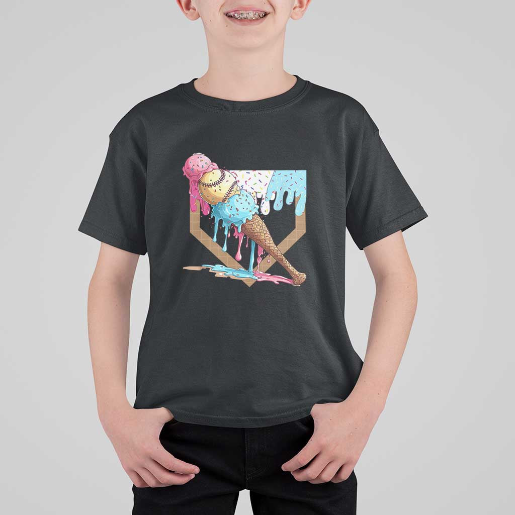 Baseball Home Ice Cream Dripping T Shirt For Kid