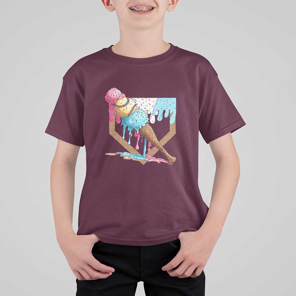 Baseball Home Ice Cream Dripping T Shirt For Kid