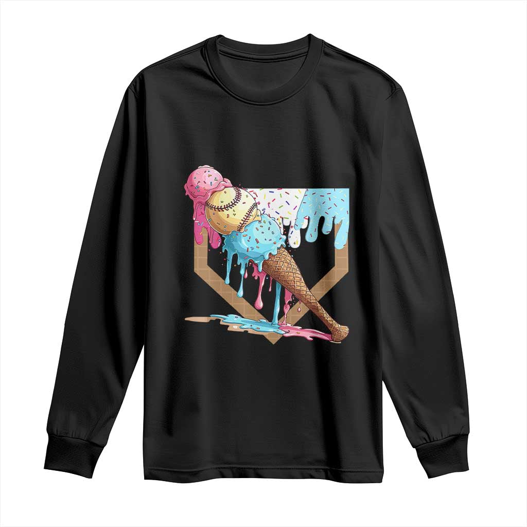 Baseball Home Ice Cream Dripping Long Sleeve Shirt