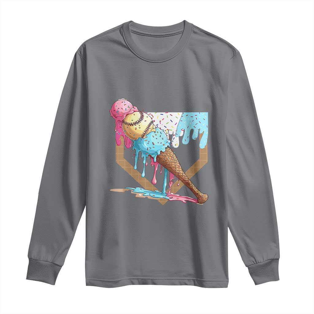 Baseball Home Ice Cream Dripping Long Sleeve Shirt