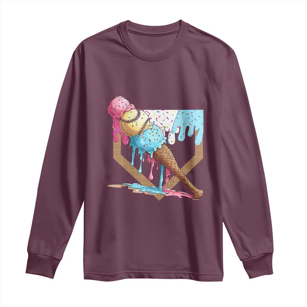 Baseball Home Ice Cream Dripping Long Sleeve Shirt