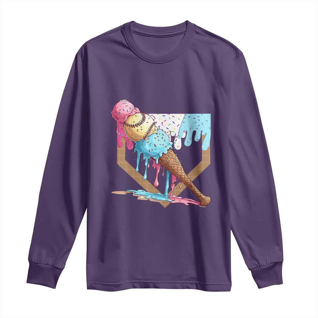 Baseball Home Ice Cream Dripping Long Sleeve Shirt
