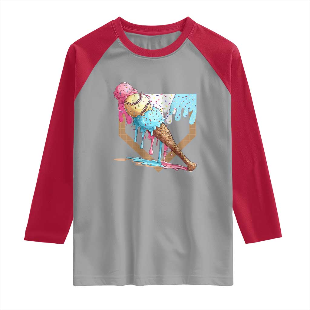 Baseball Home Ice Cream Dripping Raglan Shirt