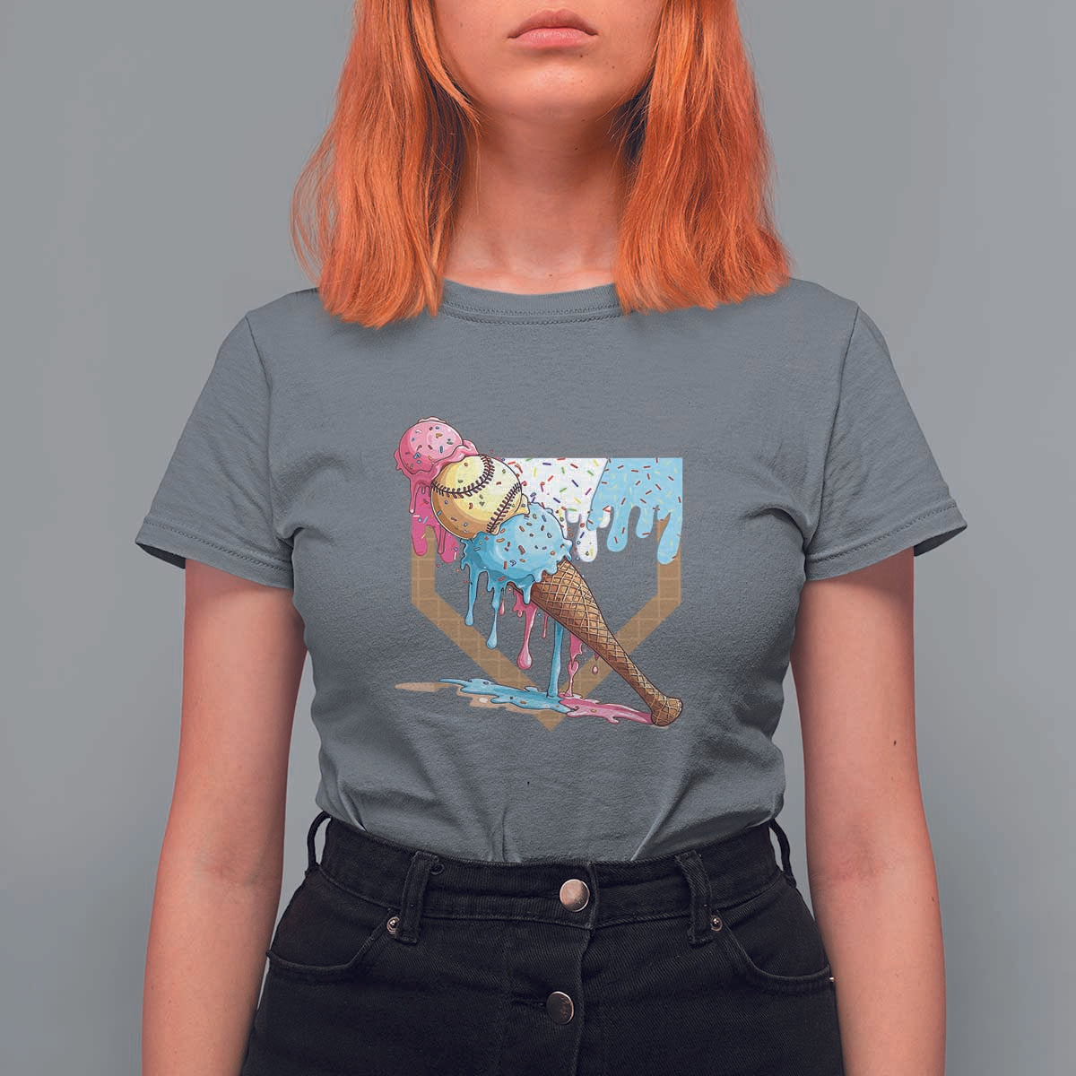 Baseball Home Ice Cream Dripping T Shirt For Women