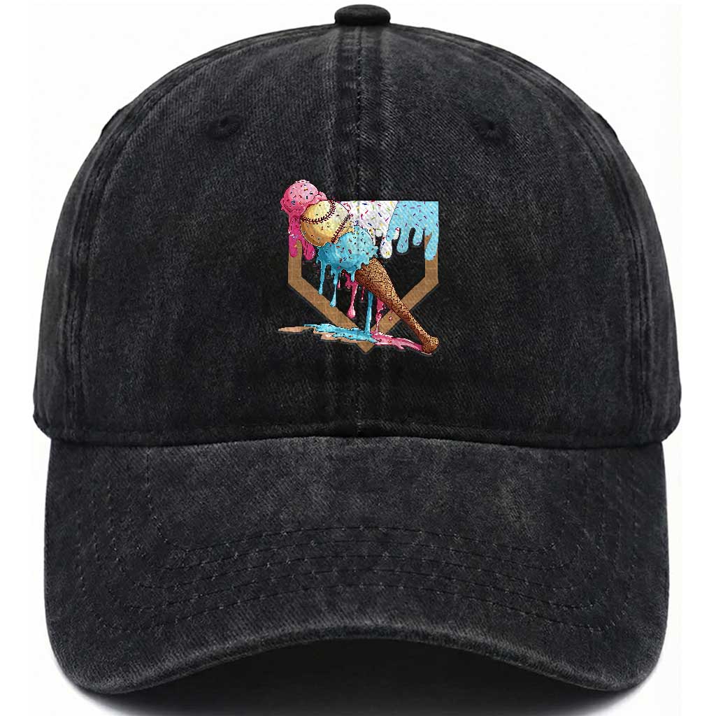 Baseball Home Ice Cream Dripping Washed Cotton Baseball Cap