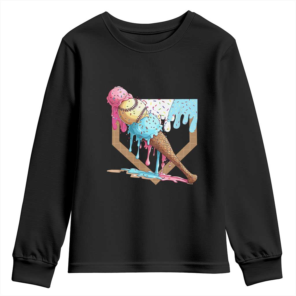 Baseball Home Ice Cream Dripping Youth Sweatshirt